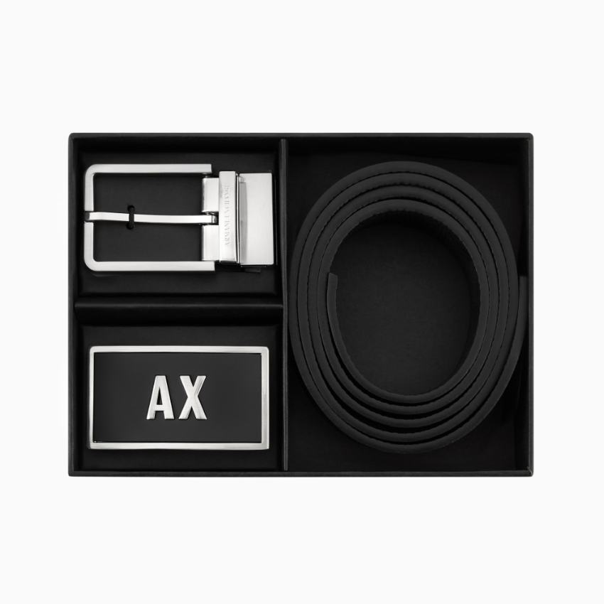 Armani Exchange Reversible Leather Belt with 2 Interchangeable Buckles Black/navy ARMANI EXCHANGE