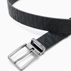 Armani Exchange Men's Textured Black Belt with Polished Metal Buckle ARMANI EXCHANGE