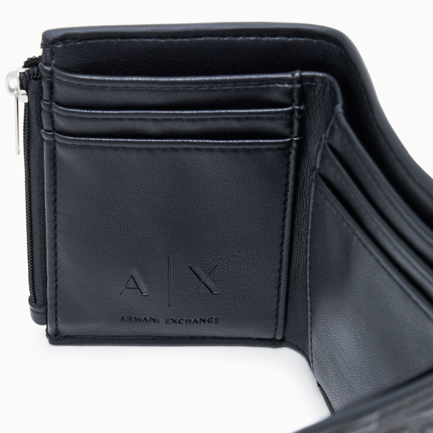 Armani Exchange Men's Bi-Fold Wallet with Embossed Pattern – Black ARMANI EXCHANGE
