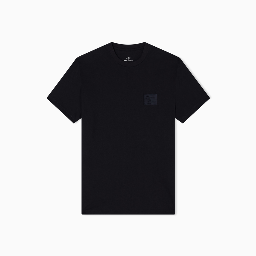 Armani Exchange Men's Black Regular Fit Cotton T-Shirt with Chest Patch ARMANI EXCHANGE