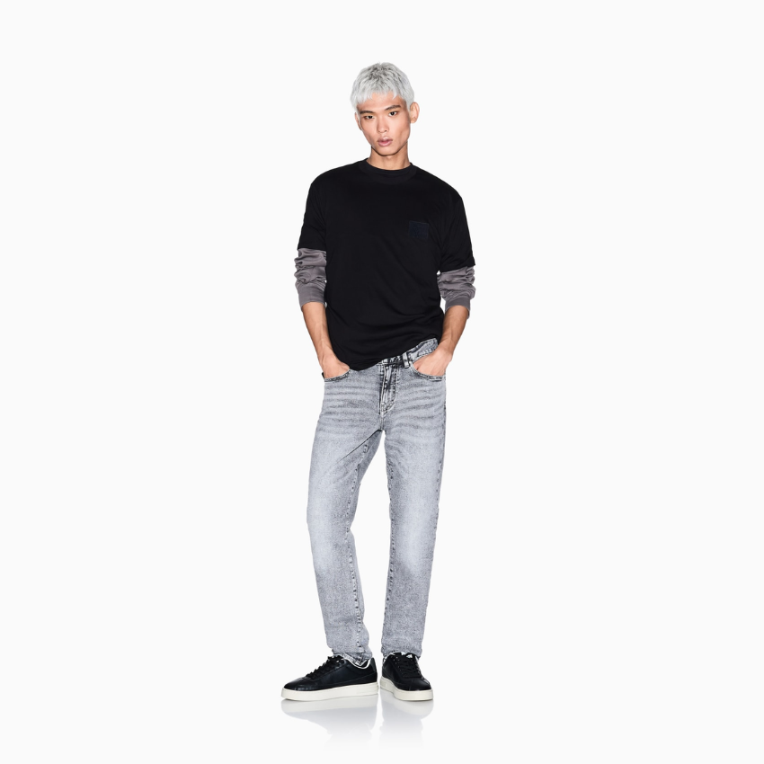 Armani Exchange Men's Black Regular Fit Cotton T-Shirt with Chest Patch ARMANI EXCHANGE