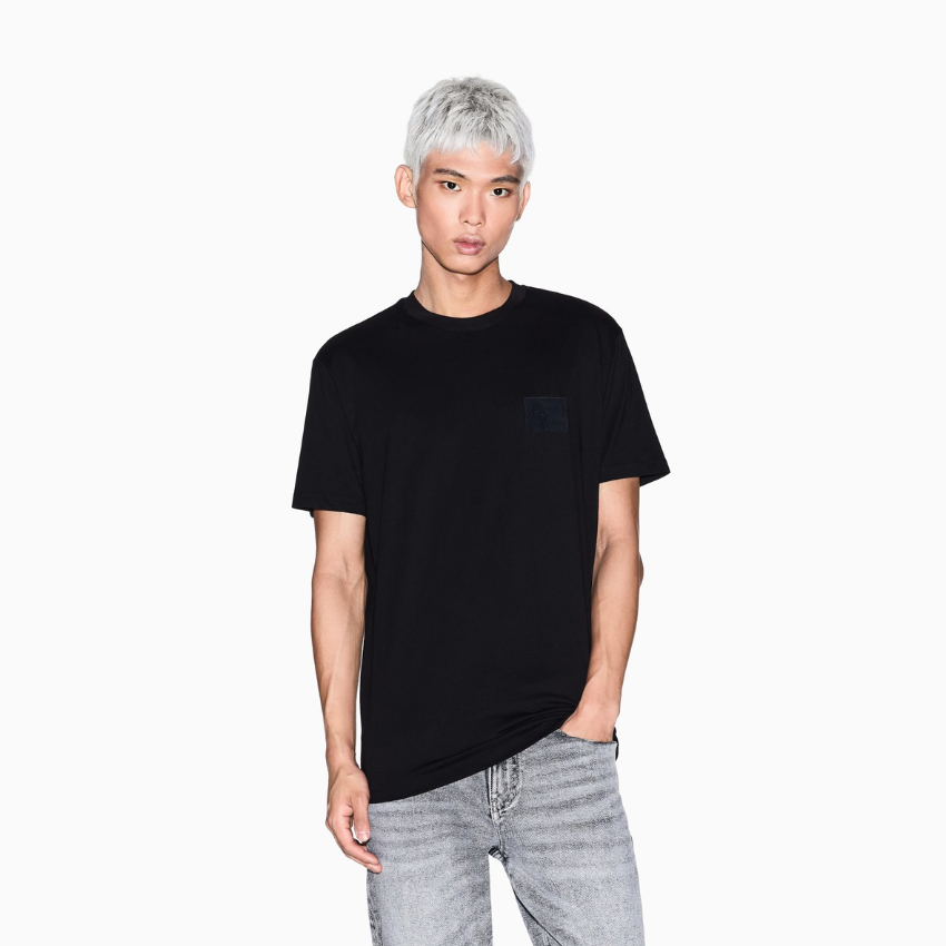 Armani Exchange Men's Black Regular Fit Cotton T-Shirt with Chest Patch ARMANI EXCHANGE