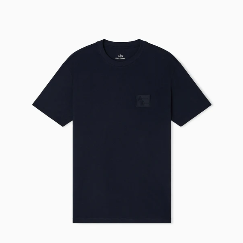 Armani Exchange Men's Deep Navy Regular Fit Cotton T-Shirt with Chest Patch ARMANI EXCHANGE