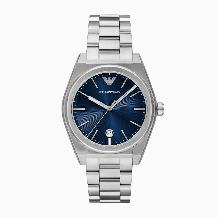 Emporio Armani Men’s Three-Hand Date Watch – Blue Dial, Stainless Steel (41mm)