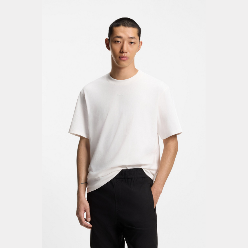 HUGO Dapolino  Relaxed-Fit Cotton T-Shirt with Logo Print | Natural Hugo Boss