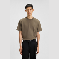 HUGO Dapolino Relaxed-Fit Cotton T-Shirt with Logo Print | Medium Grey