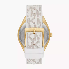 Michael Kors Women?s Quartz Watch ? Beige Silicone & Leather Strap, Gold Dial 40mm ? MK7204