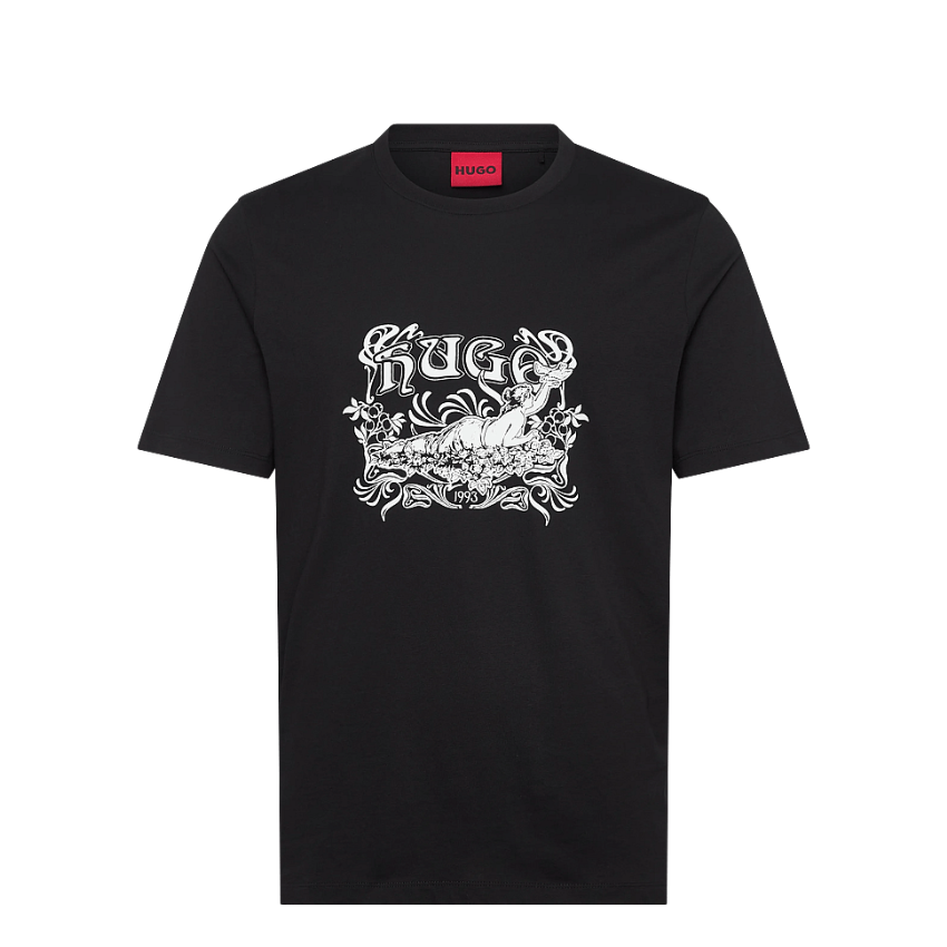 HUGO Diwom Short-Sleeved Cotton T-Shirt | Black Hugo Boss