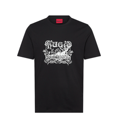 HUGO Diwom Short-Sleeved Cotton T-Shirt | Black Hugo Boss