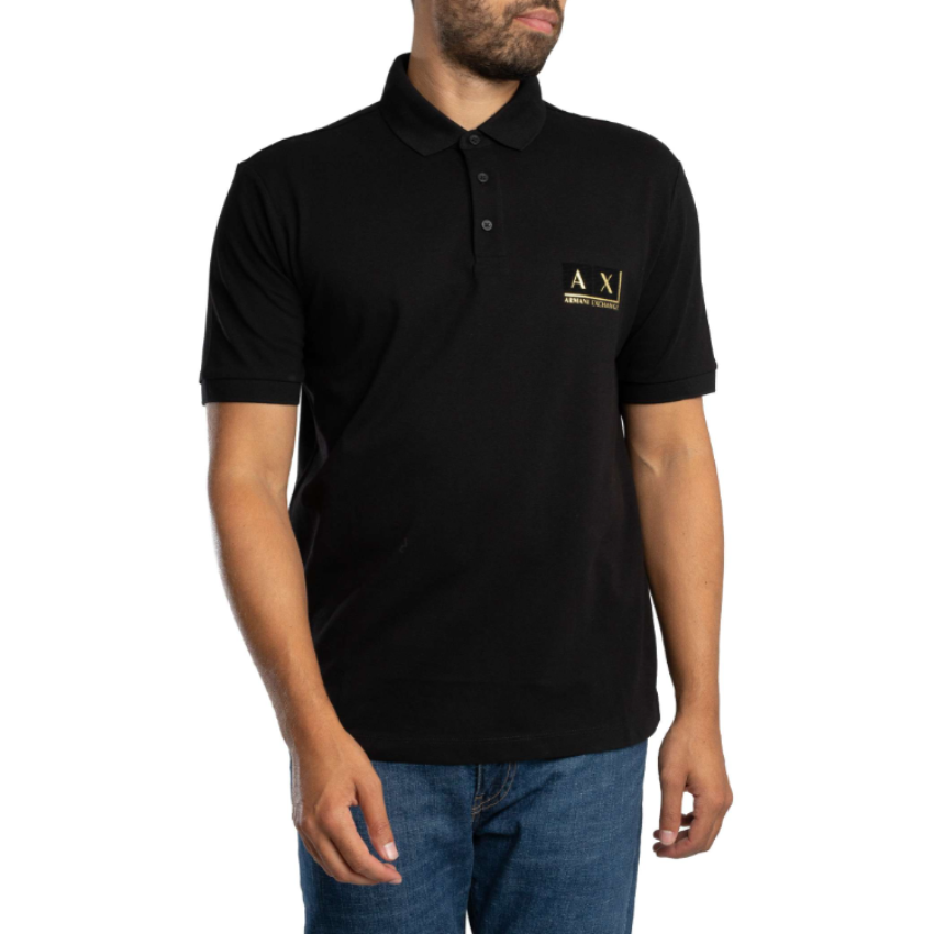 Armani Exchange Polo Shirt - BLACK DIAGNOL GOLD ARMANI EXCHANGE