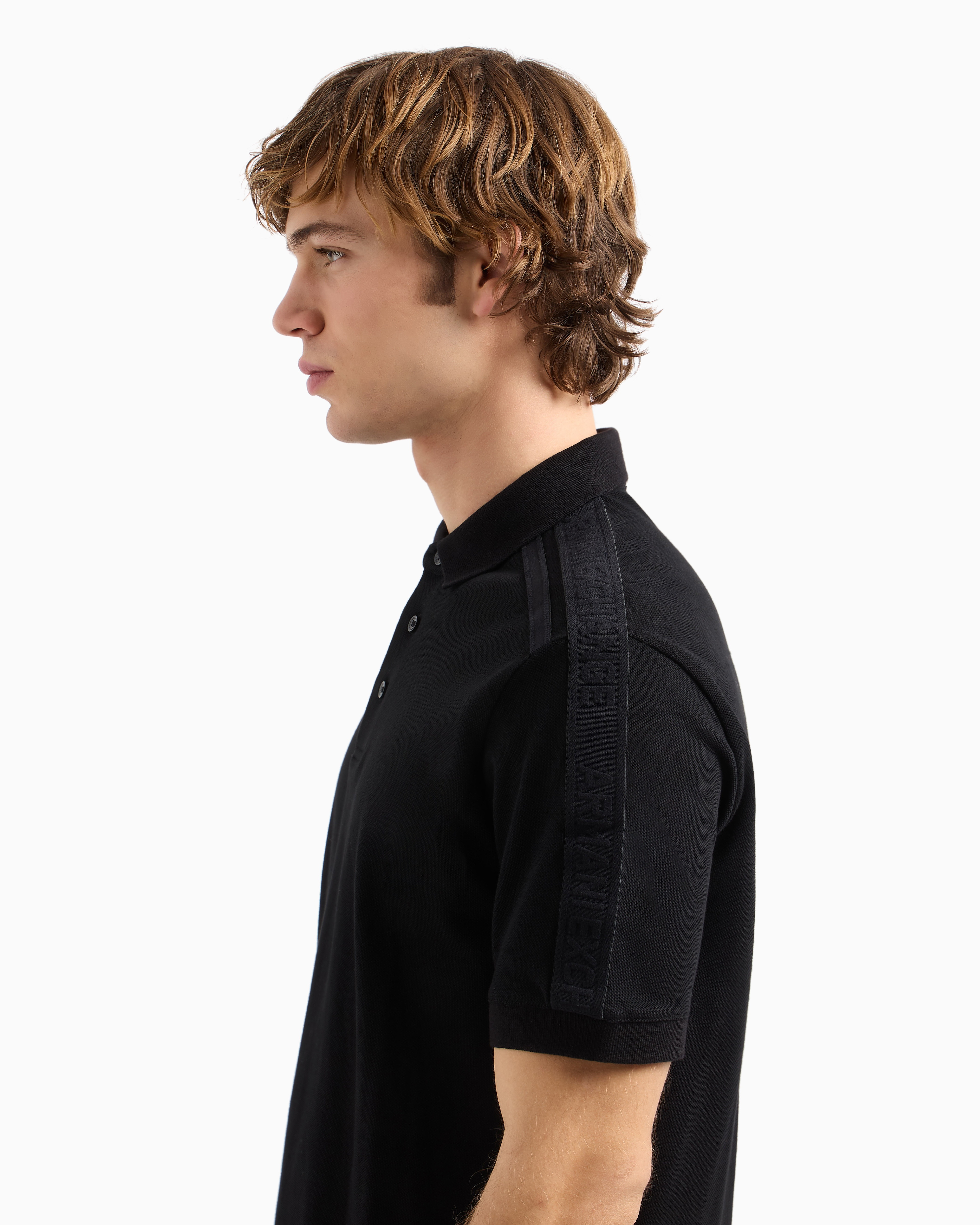 Armani Exchange Regular fit piquet polo with shoulder bands Black