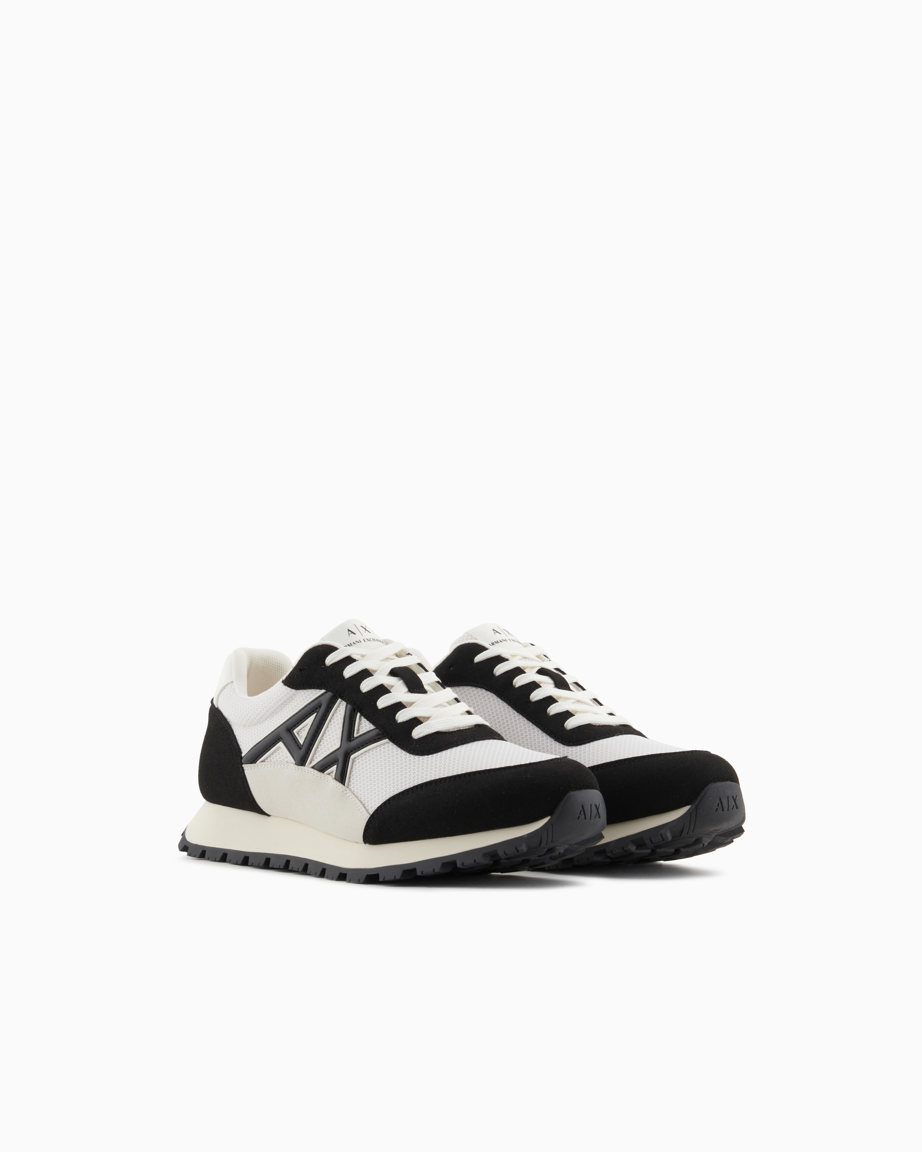 Armani Exchange Sneakers in eco-suede, mesh and nylon Off-White/Black
