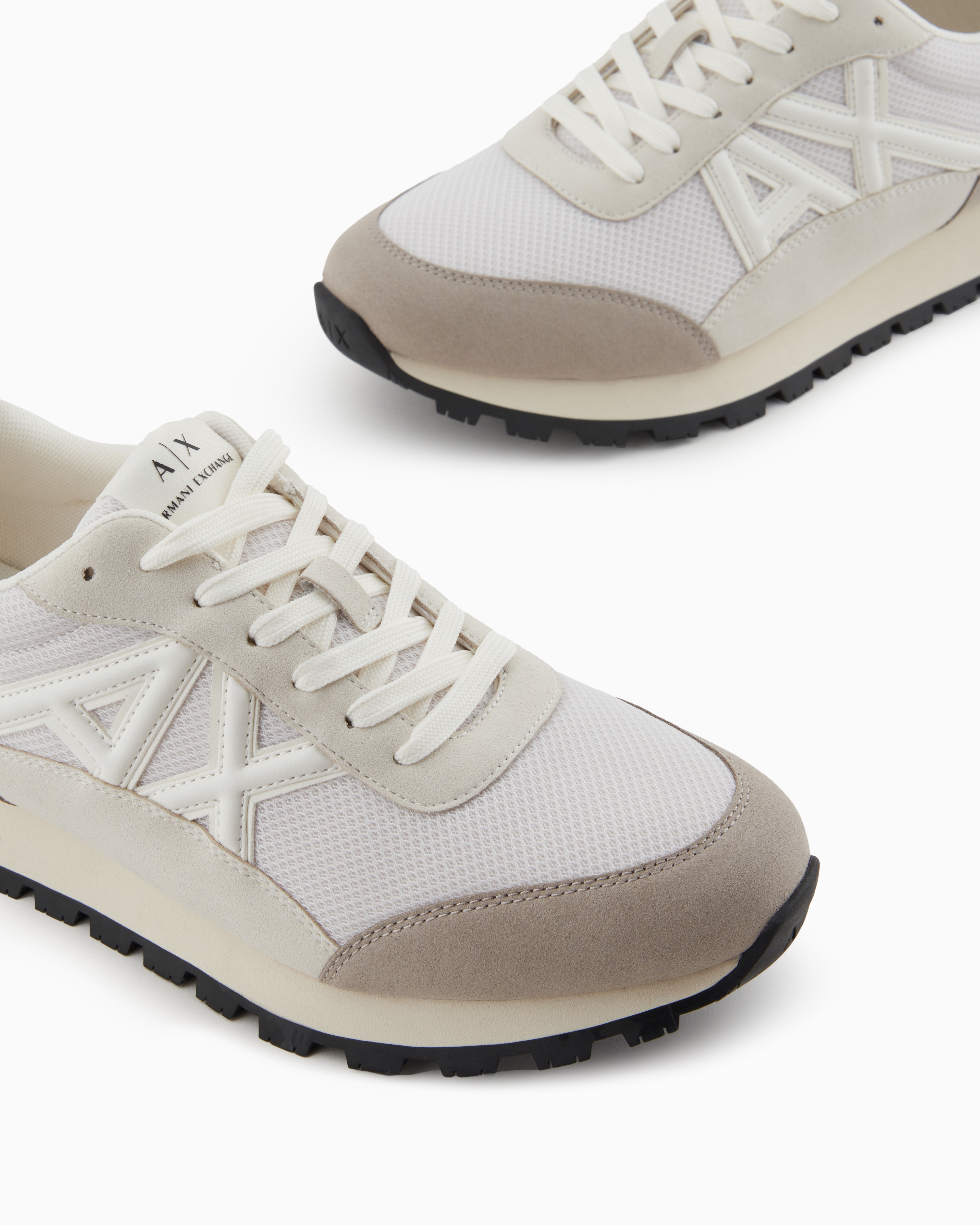Armani Exchange Sneakers in eco-suede, mesh and nylon Taupe/Off-White