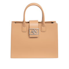 Armani Exchange ASV Trapeze Handbag in Camel Rose, structured designer trapeze purse for women