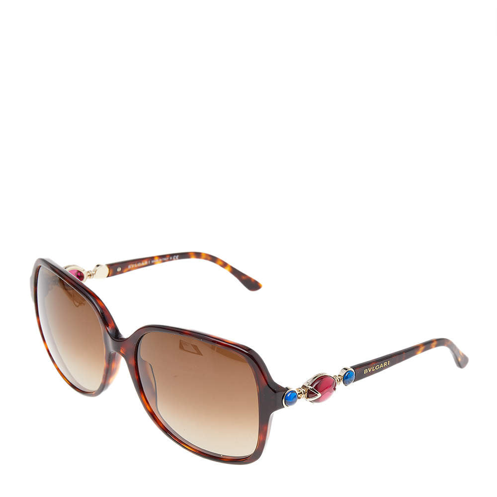 Bvlgari Dark Havana Jeweled/Brown Gradient Oversized Sunglasses