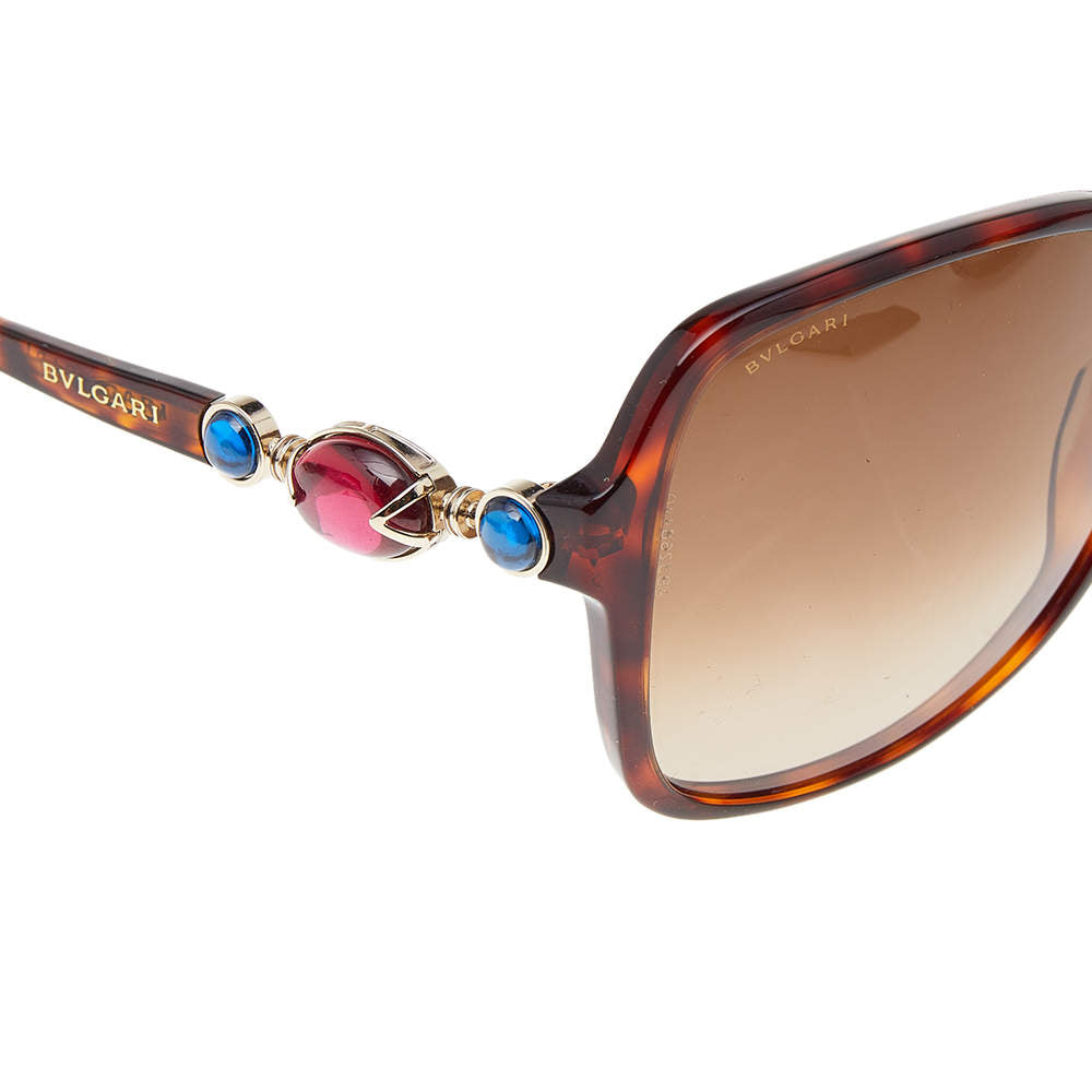 Bvlgari Dark Havana Jeweled/Brown Gradient Oversized Sunglasses