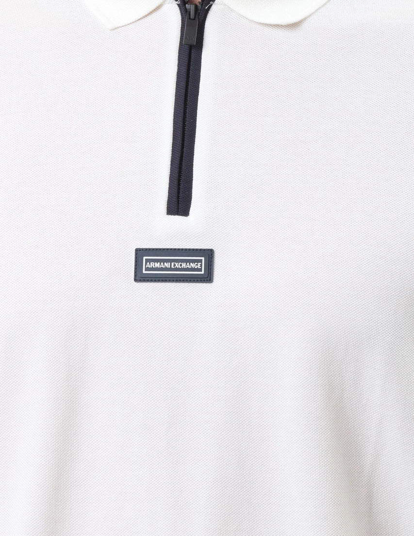 Armani Exchange Regular fit polo with zip Off-White