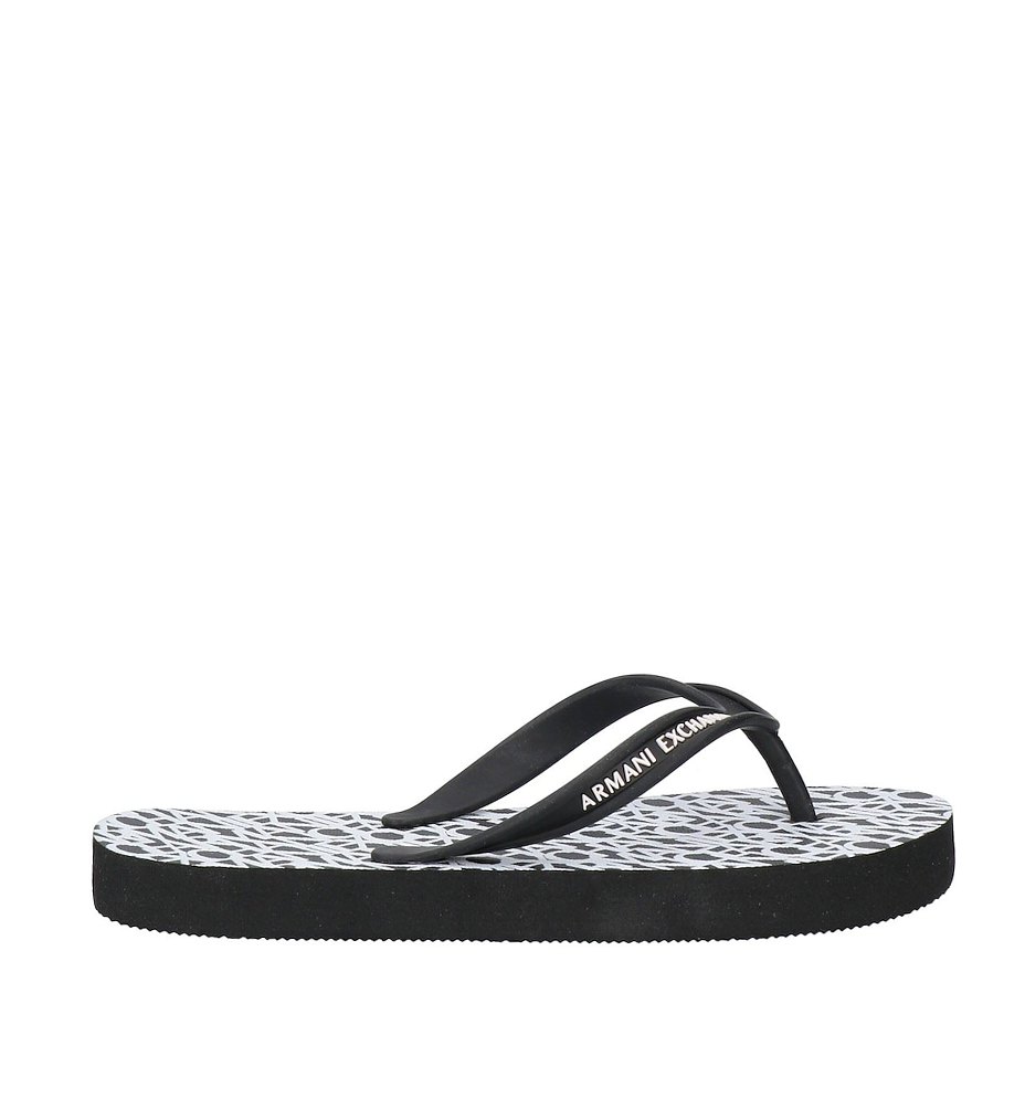 Armani Exchange Women's Flip-Flops  Black & Optic White with Bold Branding